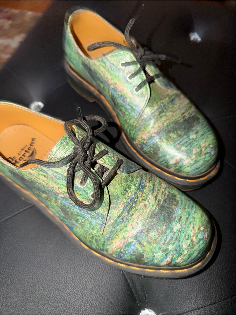 Woman’s/Mens Dr Martens limited edition Monet Green Patterned Lace-Up Shoes - Picture 2 of 3